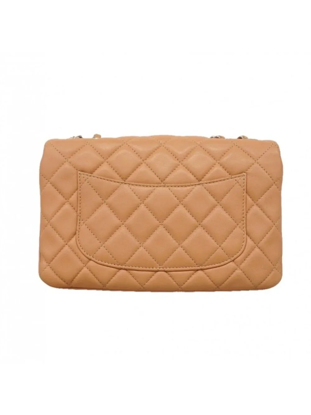 Chanel Shoulder Bag Quilted Lambskin Beige Silver